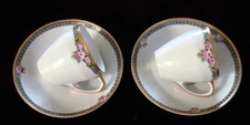 2 Heinrich & Co (H&Co) Selb Bavaria Demitasse Cups & Saucers Hand-painted Roses 