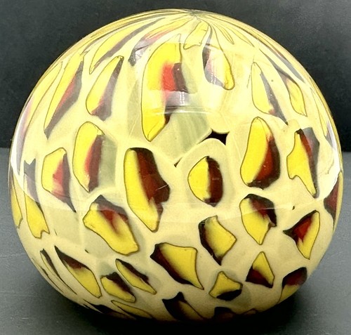 Art Glass Paperweight Abstract Multicolor In Yellow Rust And Black Handmade - Picture 7 of 14