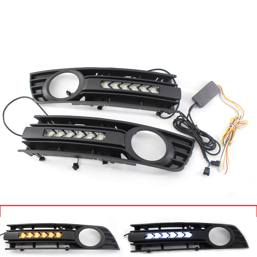 Car LED Fog Light Cover Mesh Grille Turn Signal Lamp DRL For AUDI A4 B6