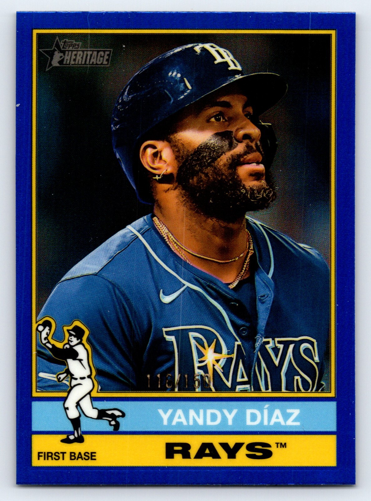 Yandy Diaz 2025 Topps Heritage #215 Blue Chrome Refractor /150