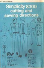 SIMPLICITY 8300 MEN'S' CHEST SIZE 36" SHIRT, PANTS, VEST SEWING PATTERN  1969