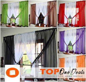 Modern Voile Net Curtains Ready Made Grey Green Brown Living