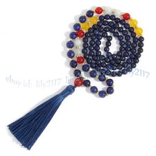Natural Lapis Lazuli 108 Prayer Beads Tibet Buddhist Meditation Mala Necklace