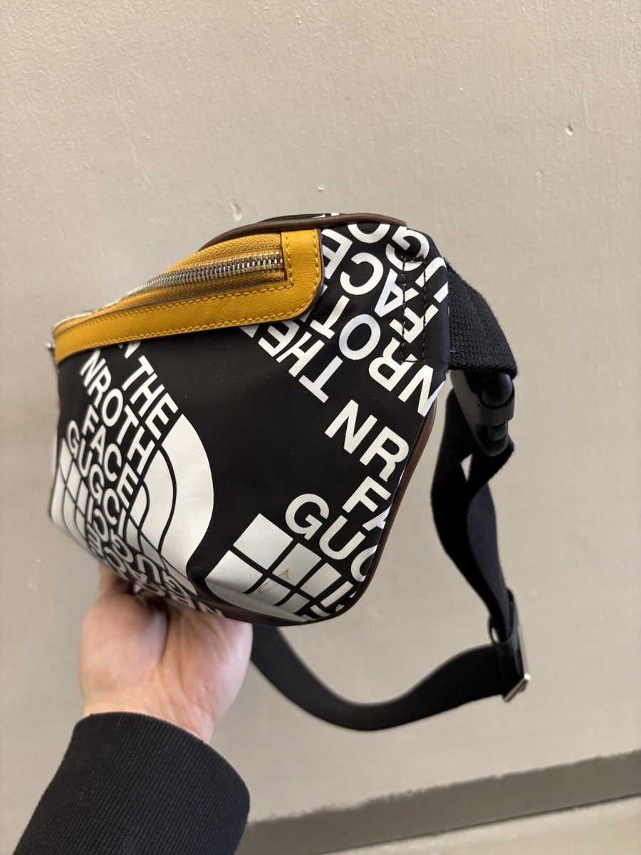 Authentic GUCCI x NORTH FACE Black All Over Print Zip Fanny