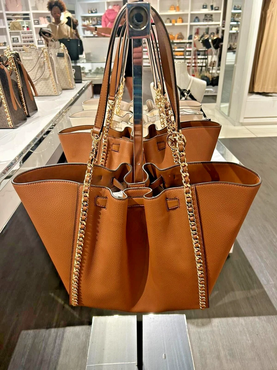 Michael Kors Mina Women Large Belted MK Charm Chain Tote Shoulder 