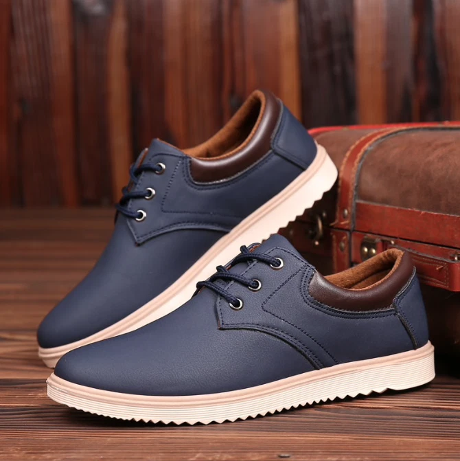 Flat Shoes Mens Low Sneakers Comfortable Beige Leather Town Blue