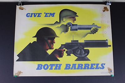 Rare Original WWII Give Em Both Barrels Production Poster Jean