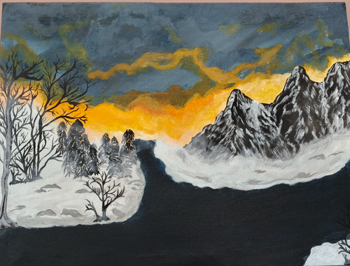 Snow mountain landscape painting Nature wall art snowy mountains and water - Picture 2 of 3