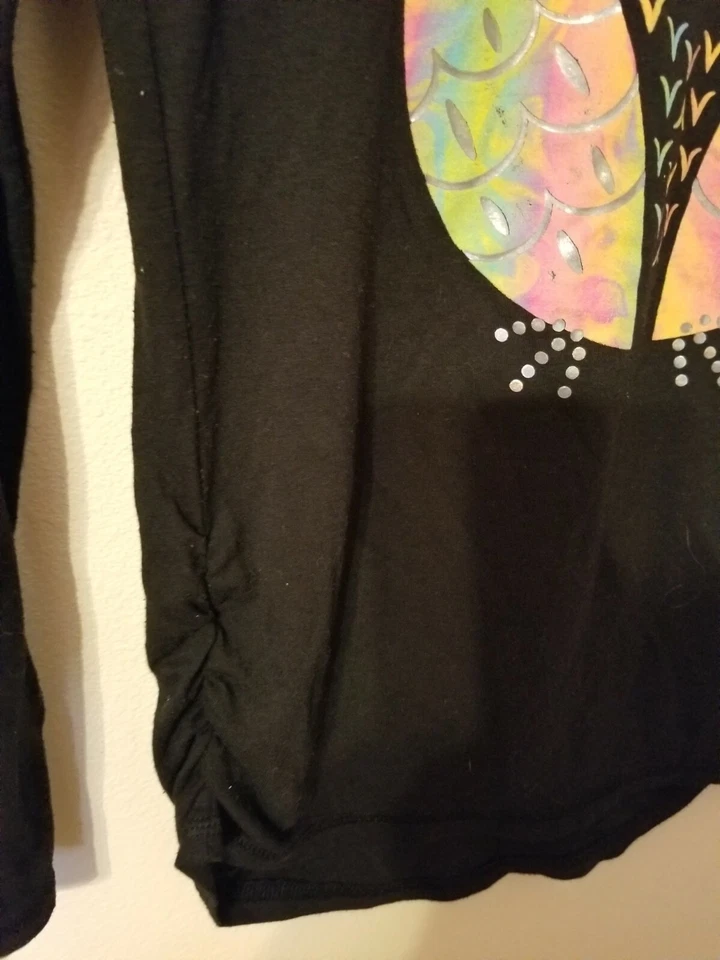 Hanes Niñas Talla XL Búho Negro Camiseta Elástica En Lados Inferior Plata Azul Rosa  Foto 3 de 4