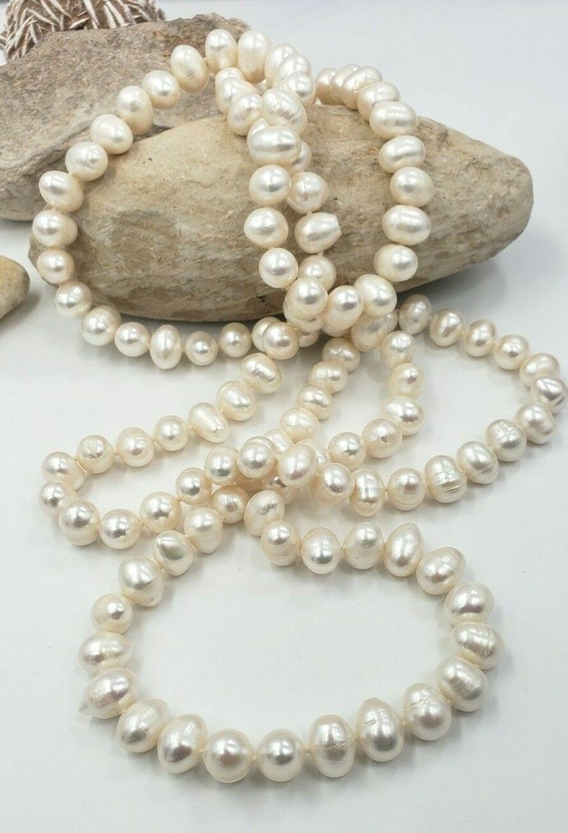 TATIANA☆Classy Fresh Water Pearl Necklace Fresh Water White Pearls Necklace One Strand - 42” Long | eBay
