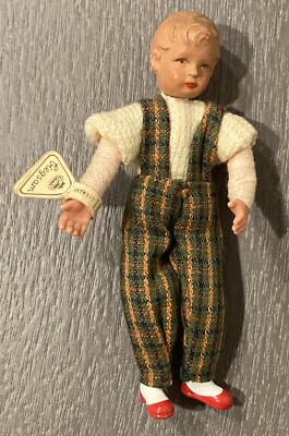 WITH TAG! Vintage CACO German Dollhouse Artisan Miniature Doll 3.25  Poseable
