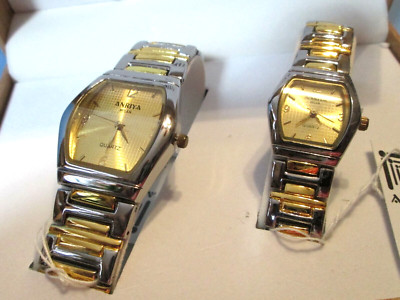Znriya Milan His N Her Matching WATCH SET Silver & Gold Tone Quartz NIB