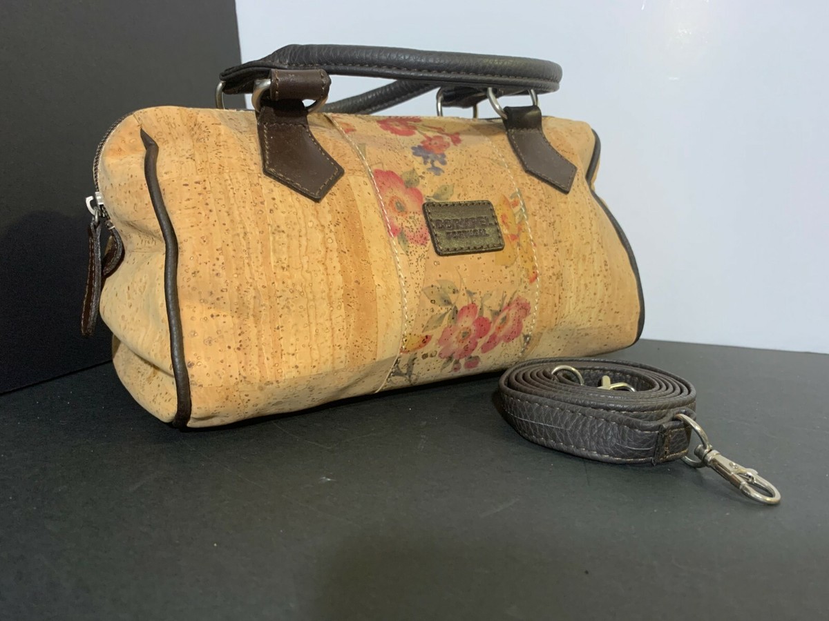 Cork Round Beige Soft Women Bag Floral Print with Leather Strap