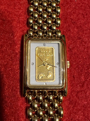 WOMENS BROOKS & BENTLEY FOOTPRINTS WATCH 1G 24K GOLD INGOT QUARTZ EX-DISPLAY