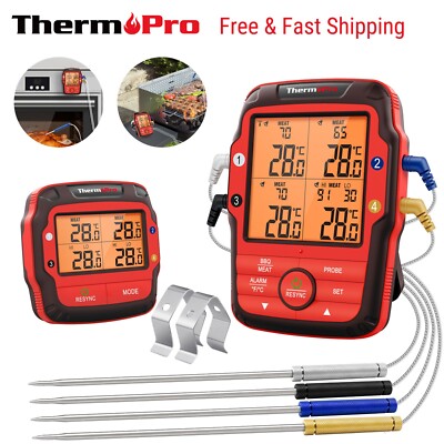 TempPro TP827BW Wireless Meat Thermometer 1000ft Digital BBQ Grill 4 Probes LCD