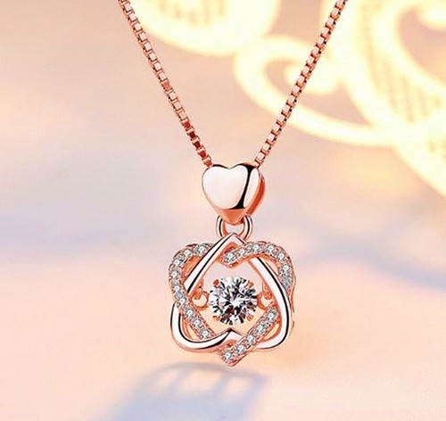 Rose Gold Heart Pendant 925 Sterling 