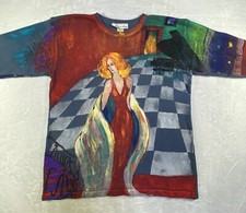 Marguerita Sweater Womens Top S/M Hand Painted Elegant 100% Cotton Made in USA