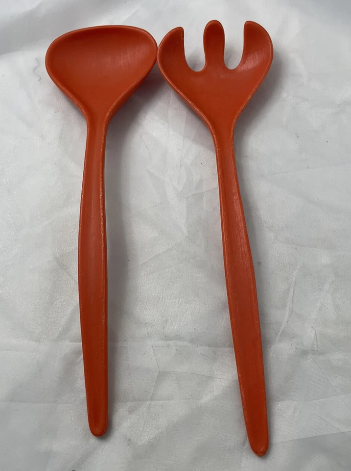 Juego de tenedores cuchara ensalada plástico naranja hecho en EE. UU. Cottage Core vintage Grannycore Foto 2 de 4