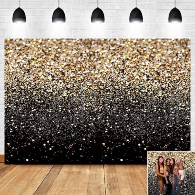 Gold and Black Photography Backdrop Sequin Spot Bokeh Starry Sky