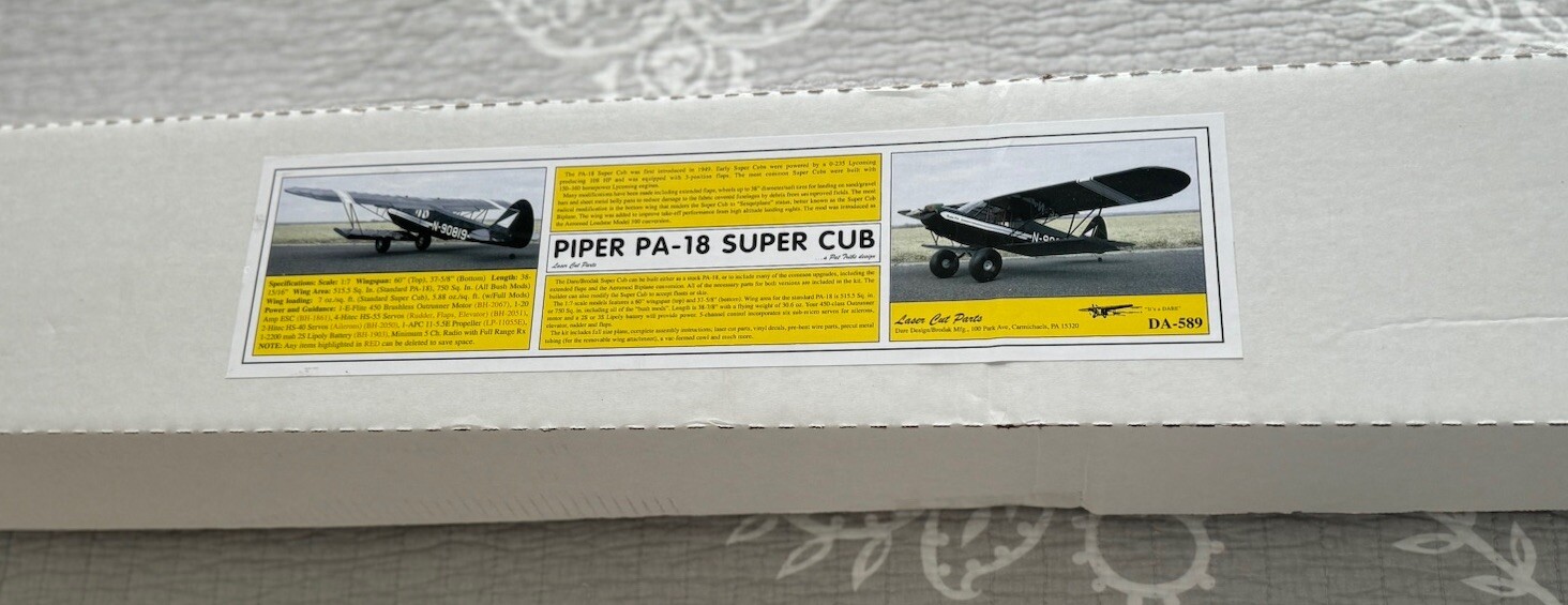 Vintage RC Airplane Kit, Dare/Brodak Piper PA 18 Super Cub Laser Cut