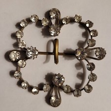 Large Antique Victorian Art Nouveau Brass Rhinestone Paste Buckle