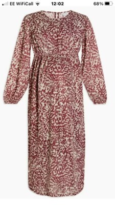 Topshop Umstandsmode burgunderrot Tier Leopardenmuster Midikleid UK 8 Langarm