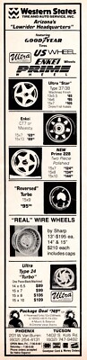 1990 Western States Tire and Auto Service Vintage Lowrider Print Ad 3x11''