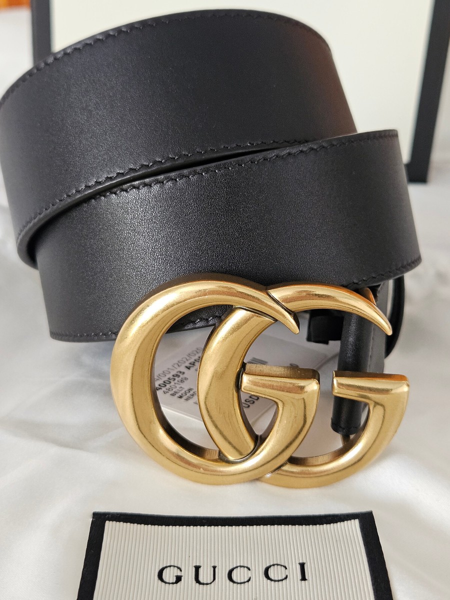 Gucci Marmont Womens Black And Gold Gucci Belt Authentic GUCCI