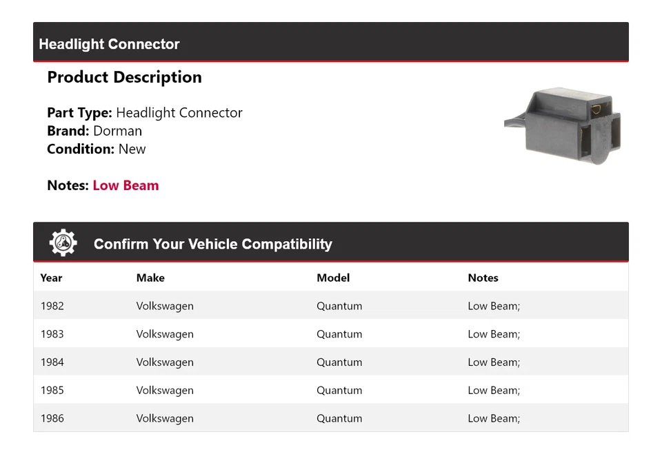 Conector de faros para Volkswagen Quantum Dorman 1982-1986 1983 1984 1985 Foto 2 de 4