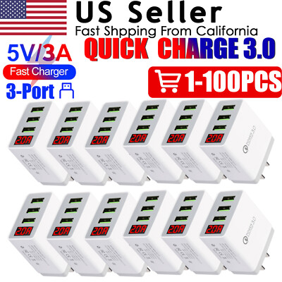  5V/3A USB 3Port QC3.0 Charger Adapter Hub Fast Wall Charger Power US Plug LOT
