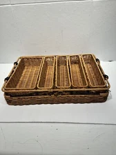 Vintage Utensils Wicker Basket Flatware Caddy Serving Basket with Handle