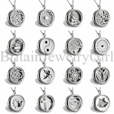30mm Locket Pendant Aromatherapy Perfume Essential Oil Diffuser Chain Necklace