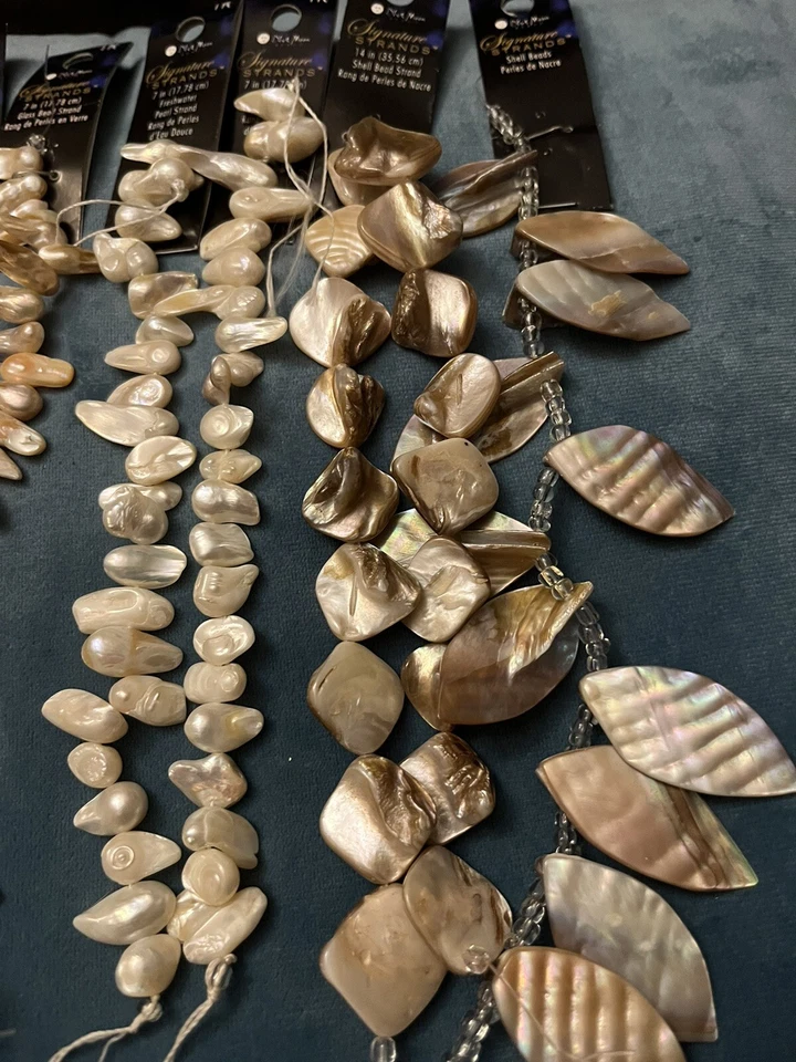 LOTE DE 15 - Colgantes de cuentas de perlas de agua dulce, carcasa, vidrio murano luna azul Foto 4 de 4