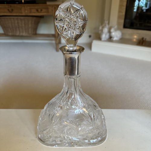 ANTIQUE GERMAN 800 STERLING SILVER TOP W/CRYSTAL DECANTER AND CRYSTAL STOPPER
