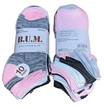 10 Pairs Womens BUM Equipment Light Weight Shoe 5-9 Assorted No Show Socks