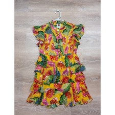 Farm Rio Tropical Toucan Banana Tiered Ruffle Mini Dress Women's XS
