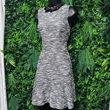 GAP Dress 2 Black White Tweed Marled Knit Sleeveless Fit and Flare Flounce 4018