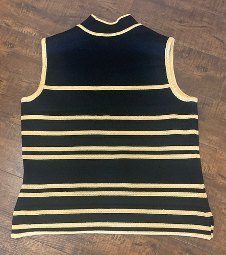 St John Collection ärmelloses Stricktop Damen schwarz mit Gold Stehkragen Medium - Bild 3 von 7