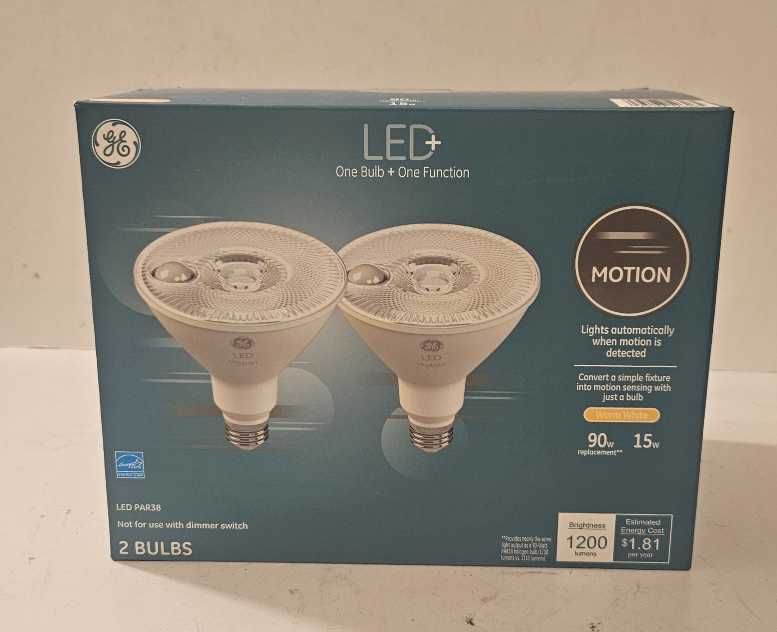 GE LED+ Motion Sensor LED Light Bulbs, 15W, PAR38 Outdoor Se