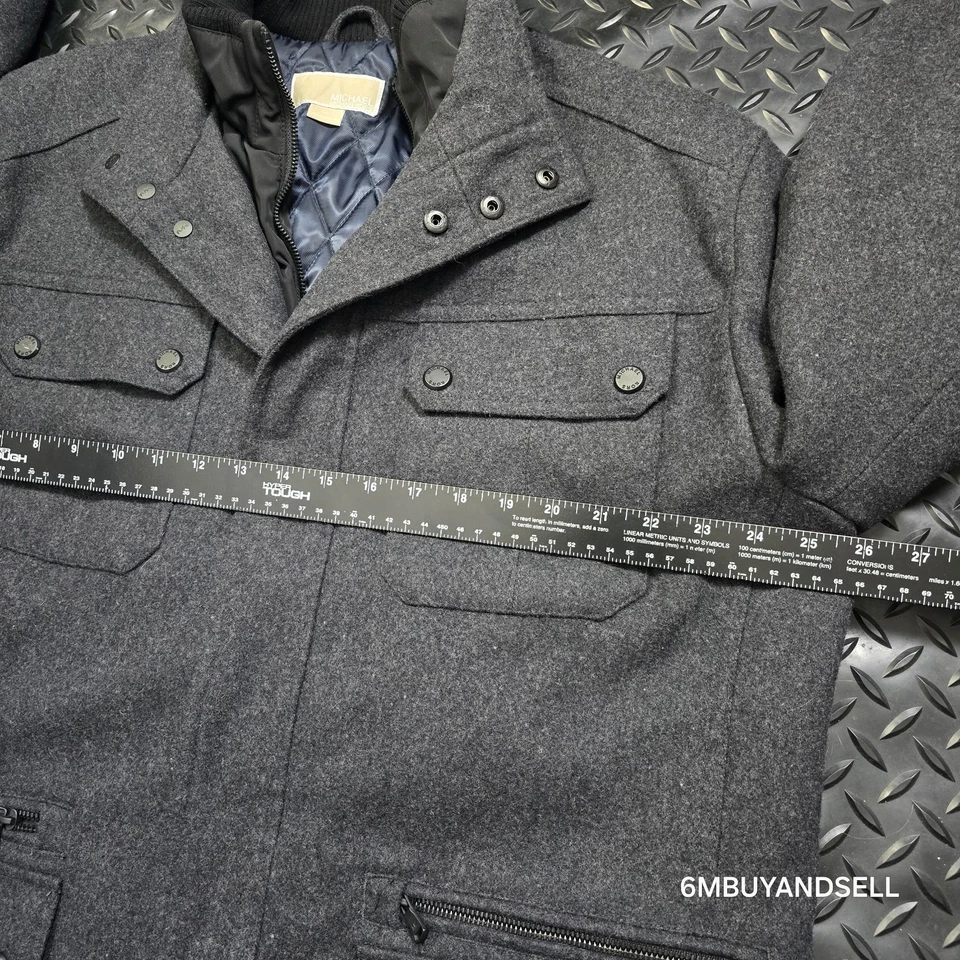 Chaqueta de Campo Michael Kors Para Hombre Mezcla de Lana Acolchada Forrada LS Gris Carbón XXL Foto 4 de 4