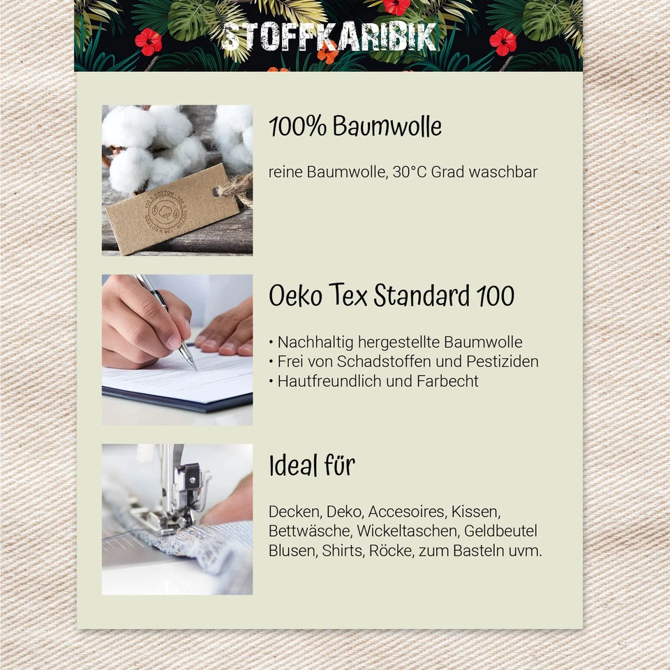 Baumwollstoff 1x Druck + 2x Uni je 0,5m Stoffpaket Nähen Flower Power Set 50 - Bild 4 von 4