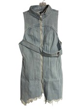 PrettyLittleThing Light Wash Denim Mini Dress Sleeveless Zip Front Frayed US 8