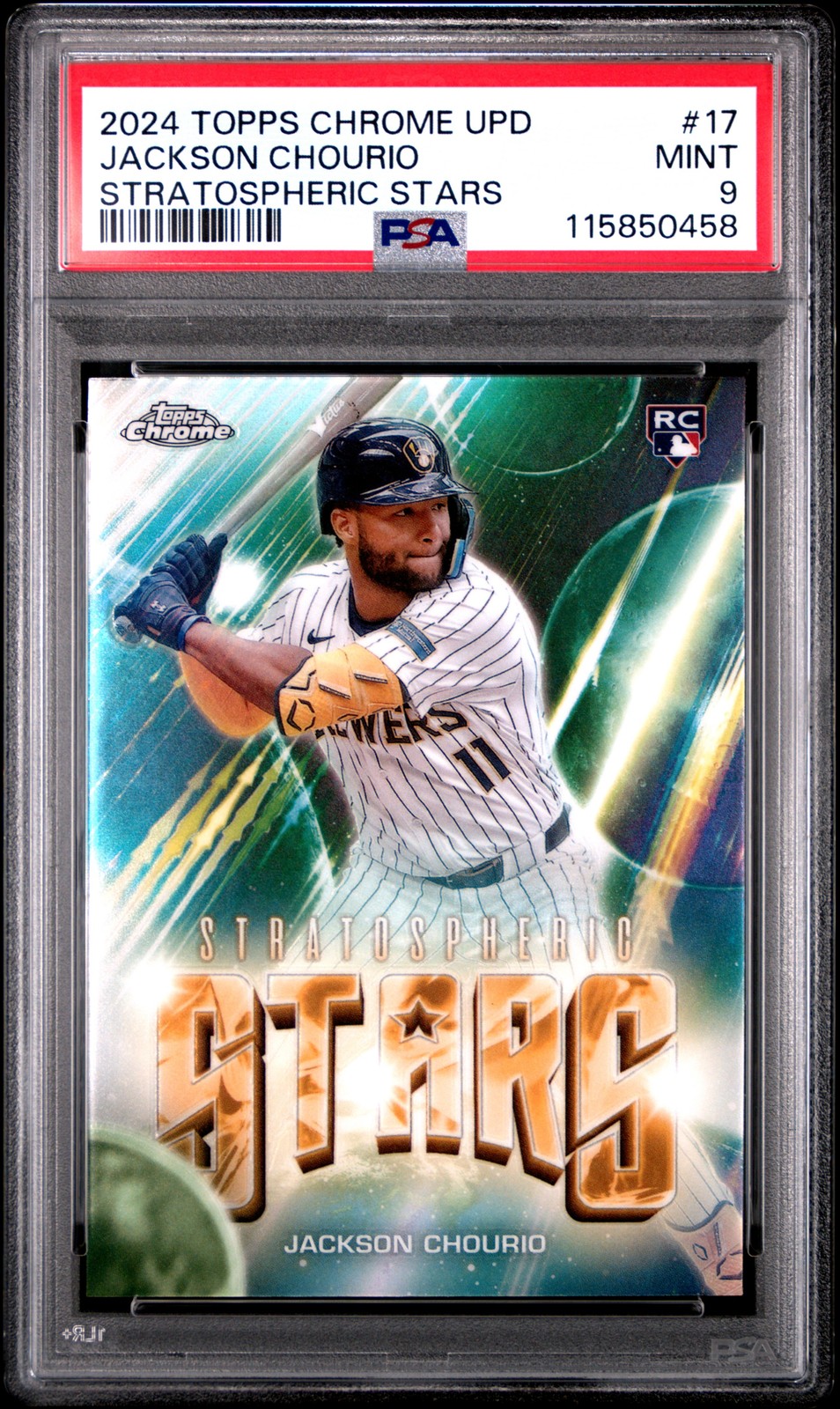 2024 Topps Chrome Update Stratospheric Stars Jackson Chourio PSA 9