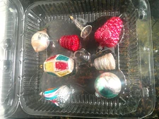 Vtg. Early 20th Century Lot 8 Glass Feather Tree Christmas Ornaments Grape Horn 