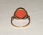 Antique Vtg 18K Yellow GOLD NATURAL ORANGE CORAL RING Oval Cabochon Solitaire — photo 7