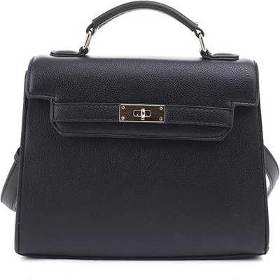 EVVE Damen Pebbled Leather Top Handle Satchel Umhängetasche, schwarz