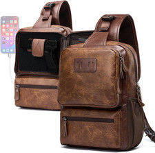 EDC Crossbody Bag for Men Leather Sling Bag, Tactical Chest Bag with USB Chargin