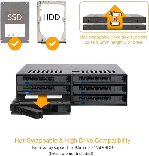 ICY DOCK 6X 2,5" SATA/SAS HDD/SSD Wechselrahmen mit schraubenlosen Trays in 5,25 - Photo 7/7