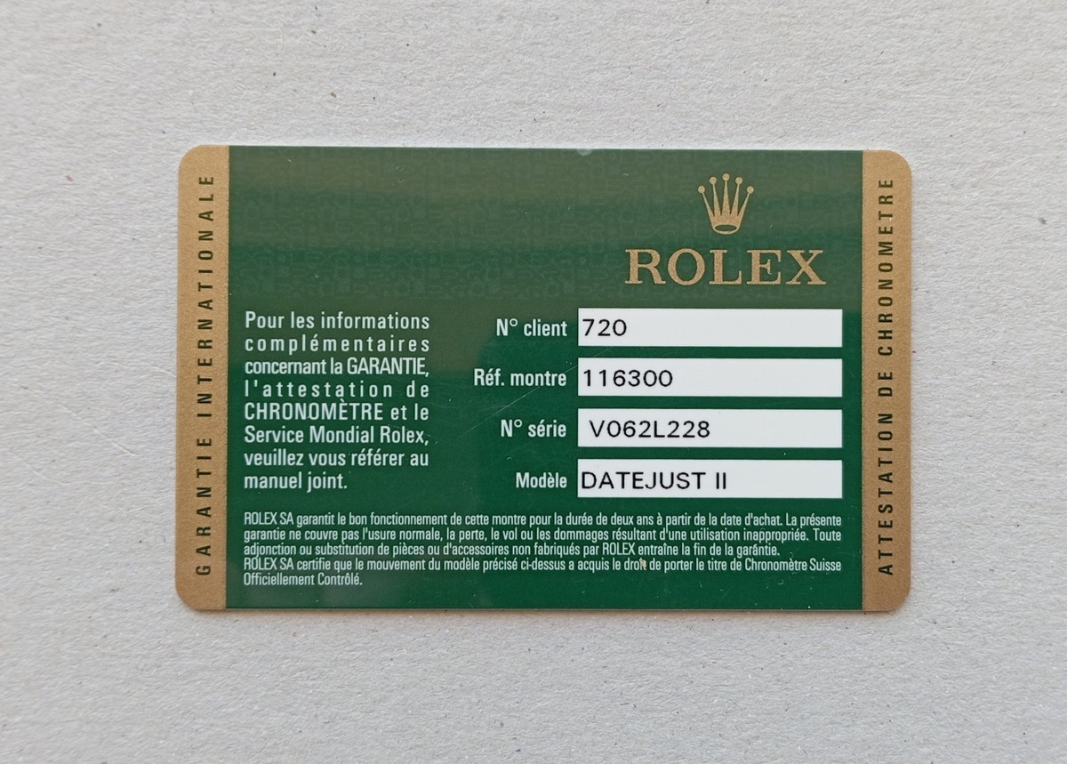 ROLEX Guarantee Warranty Booklet Card Datejust 116300 | eBay