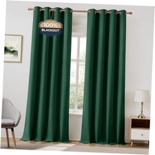 100 Linen Blackout Curtains for Bedroom, 52"W x 84"L Pack of 2 Dark Green